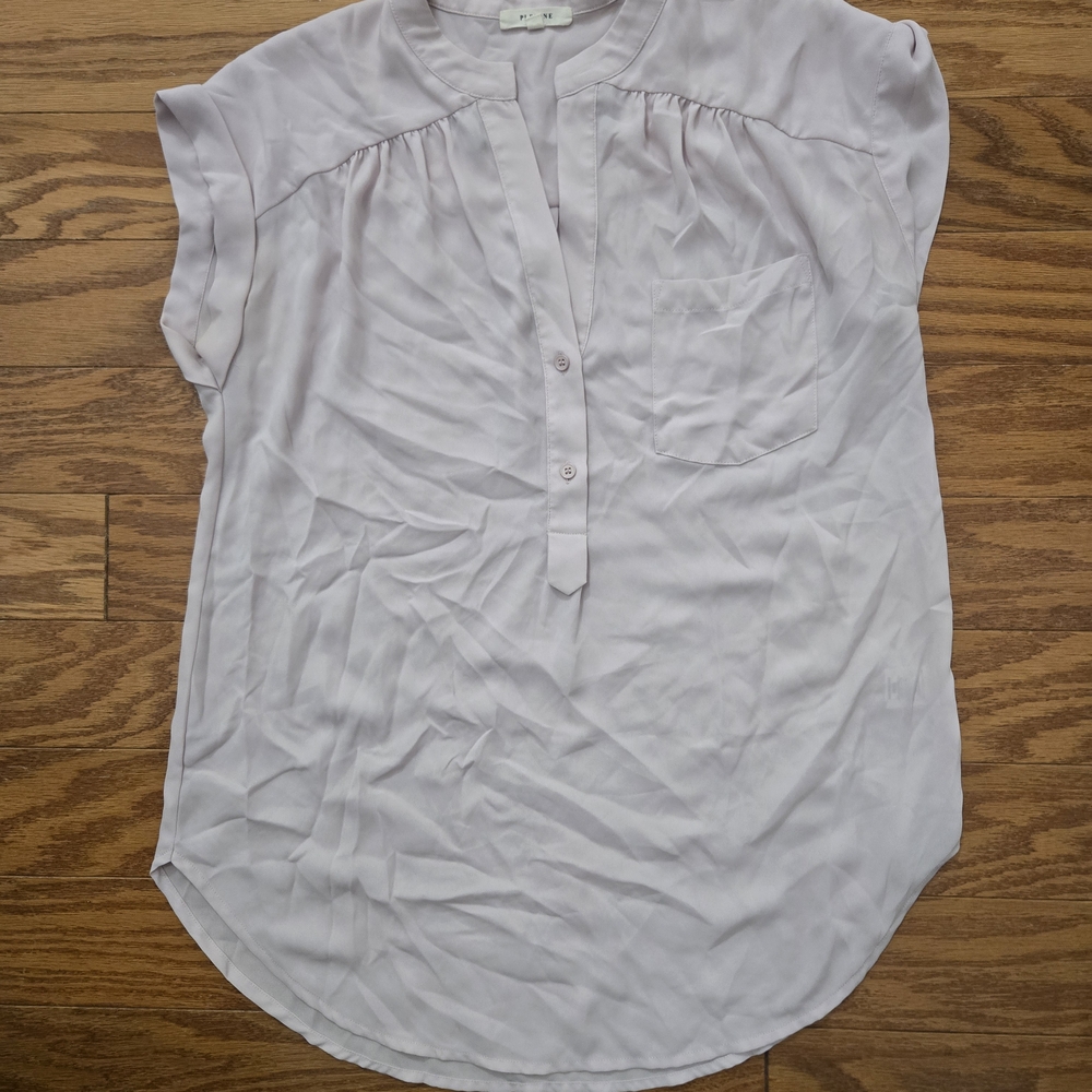 Light Pink Split-Neck Cap Sleeve Pleione Blouse